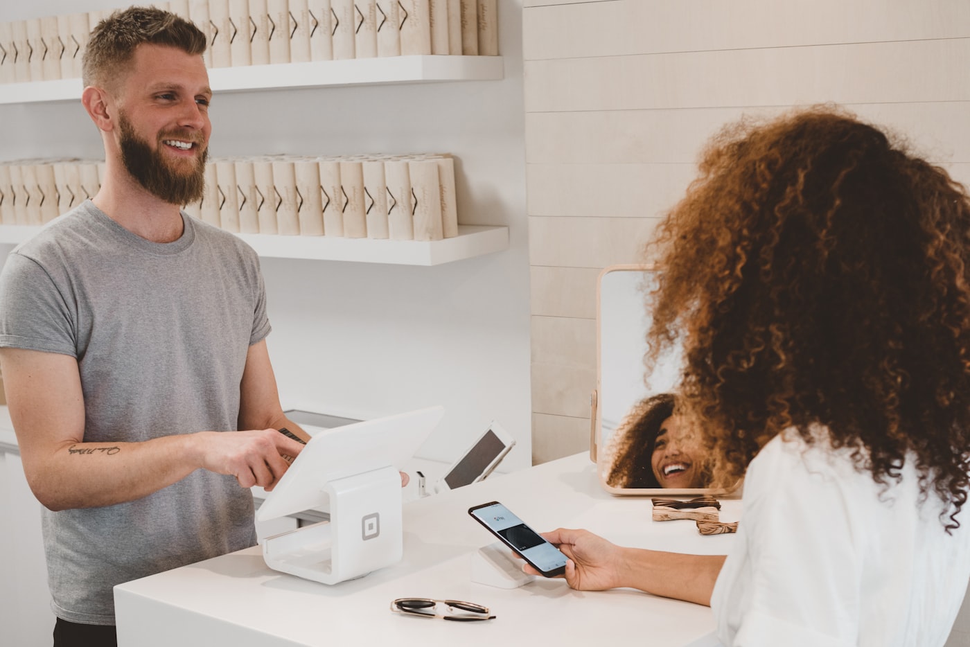Phone paying at a counter